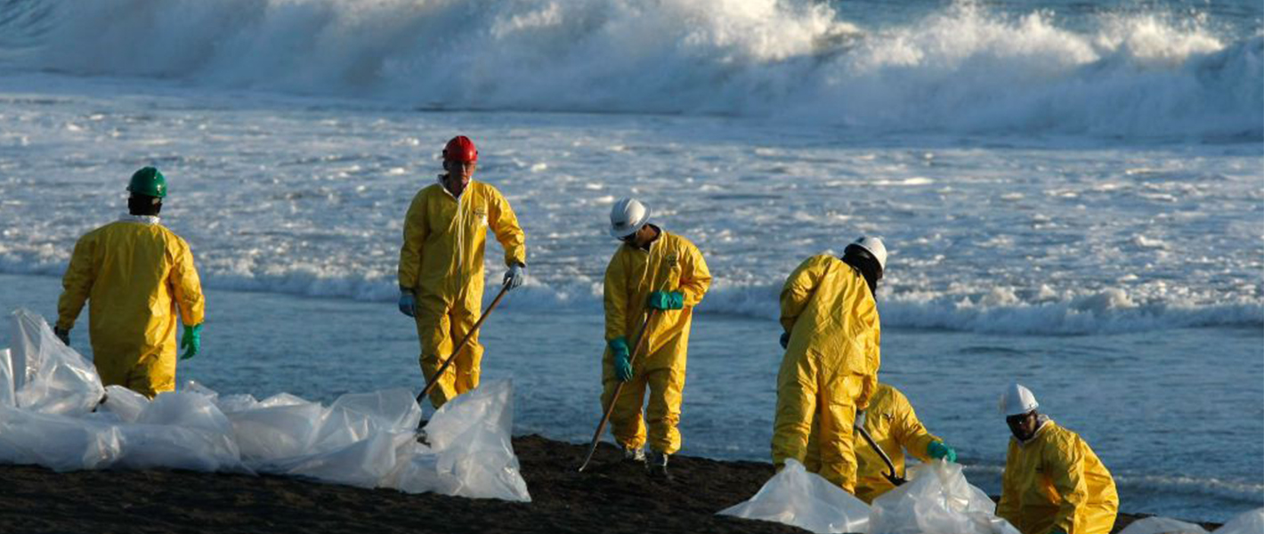 One way to clean up oil spills on shore is to use biological agents